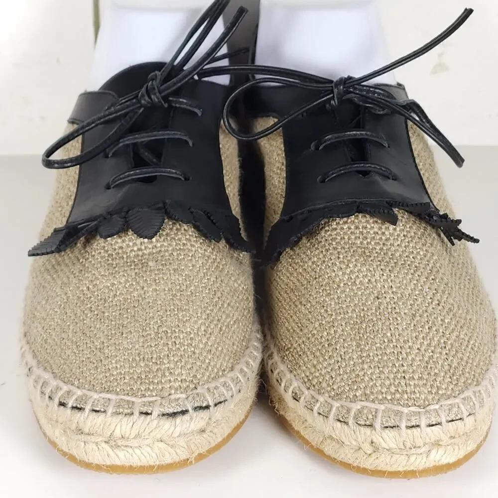 BOTTEGA VENETA Women's 39 US8,5 Beige Woven Canvas Leather Espadrilles Loafers